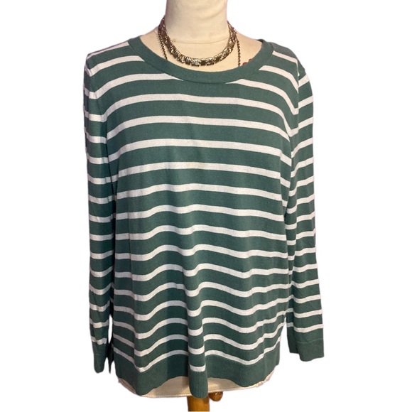 Green and Cream Horizontal Stripped Sweater - Picture 7 of 7